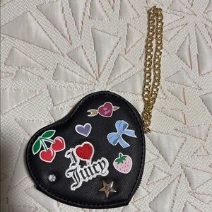 Juicy Couture Black Heart Coin Purse with Gold Chain